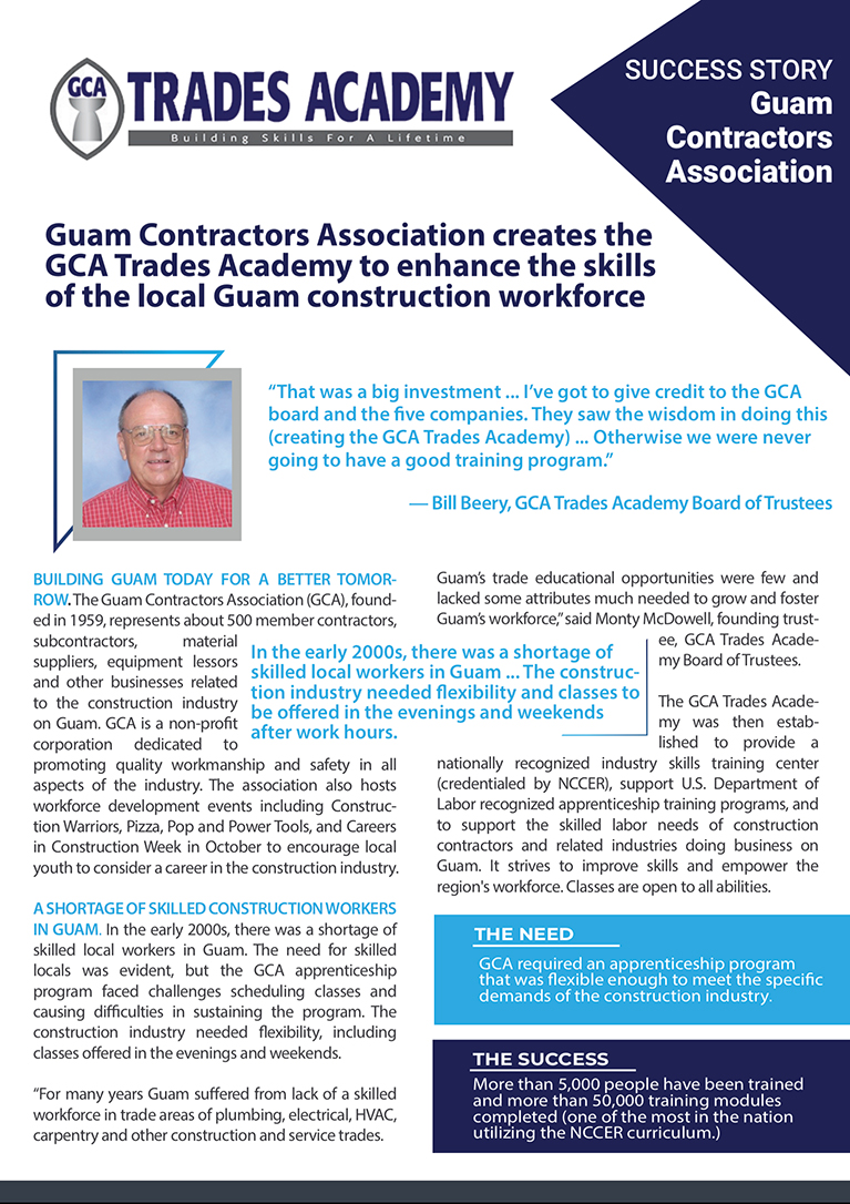 Guam Contractors Association creates the GCA Trades Academy to enhance the skills of the local Guam construction workforce