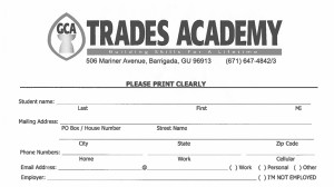 Application to enroll at the GCA Trades Academy