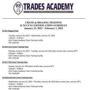 Register now for crane operation classes at the GCA Trades Academy